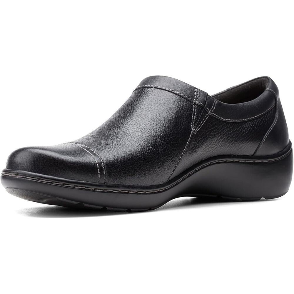 Clarks Women's Cora Giny Cushioned Zip Up Leather Loafers Black‎ Size 8.5 M